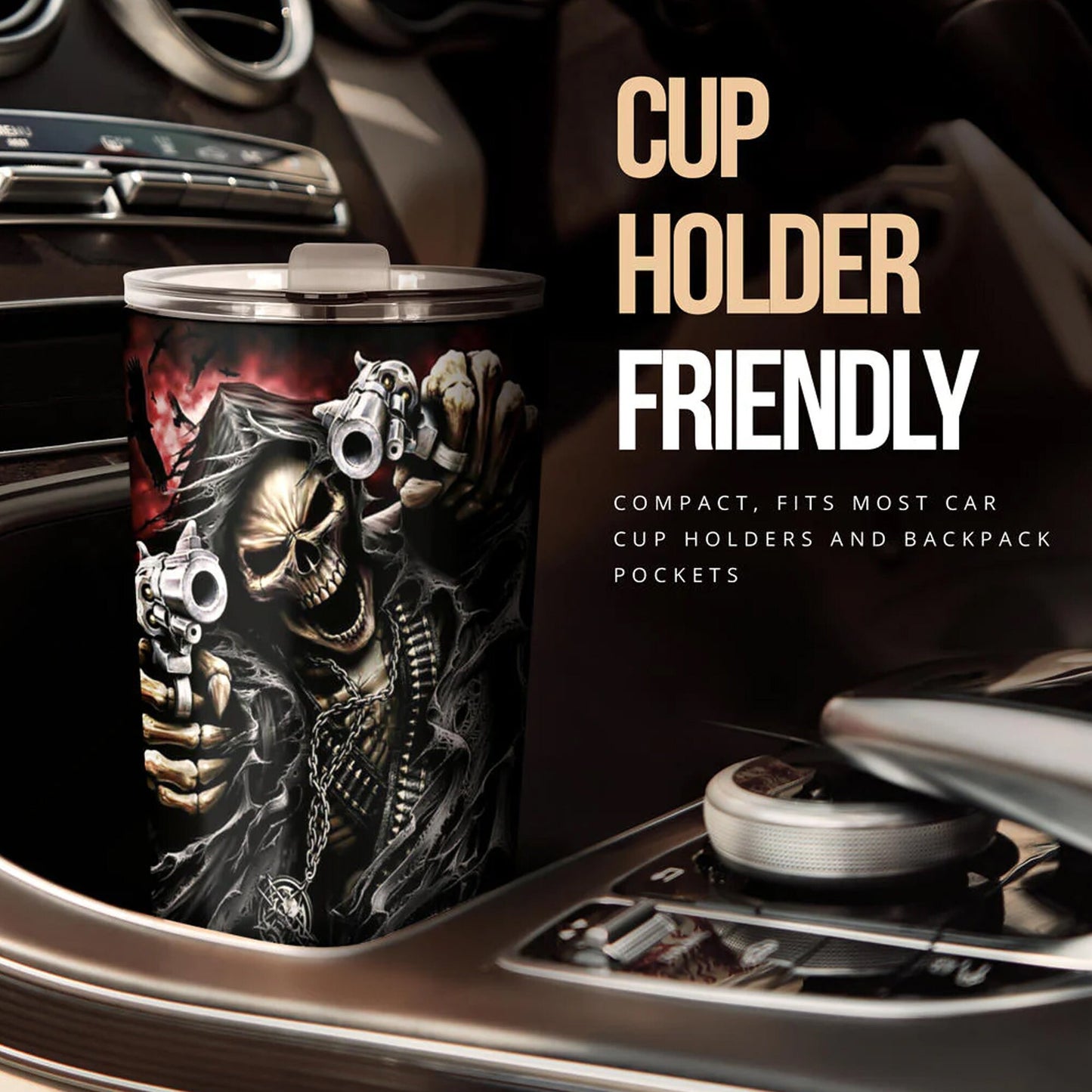 Grim reaper skull tumbler, Goth skull cup mug, skull travel tumbler Gothic skull mug tumbler Motorcycle skull mug grim reaper gothic mug cup
