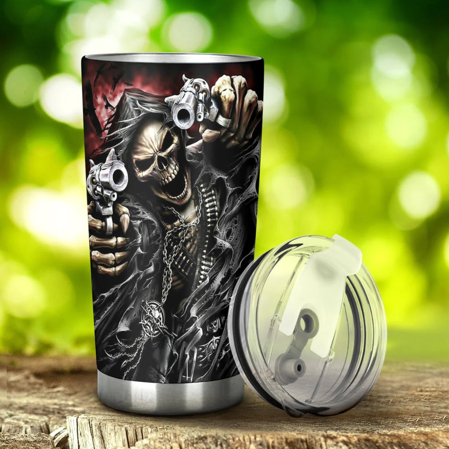 Grim reaper skull tumbler, Goth skull cup mug, skull travel tumbler Gothic skull mug tumbler Motorcycle skull mug grim reaper gothic mug cup