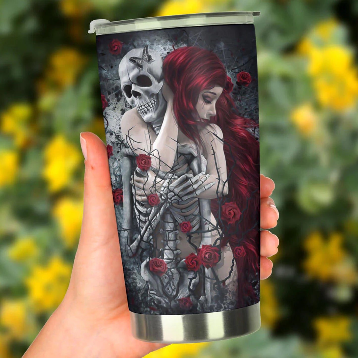 Grim reaper skull girl tumbler mug cup, skull travel tumbler Gothic skull mug tumbler Halloween skull mug tumbler grim reaper mug cup tumblr