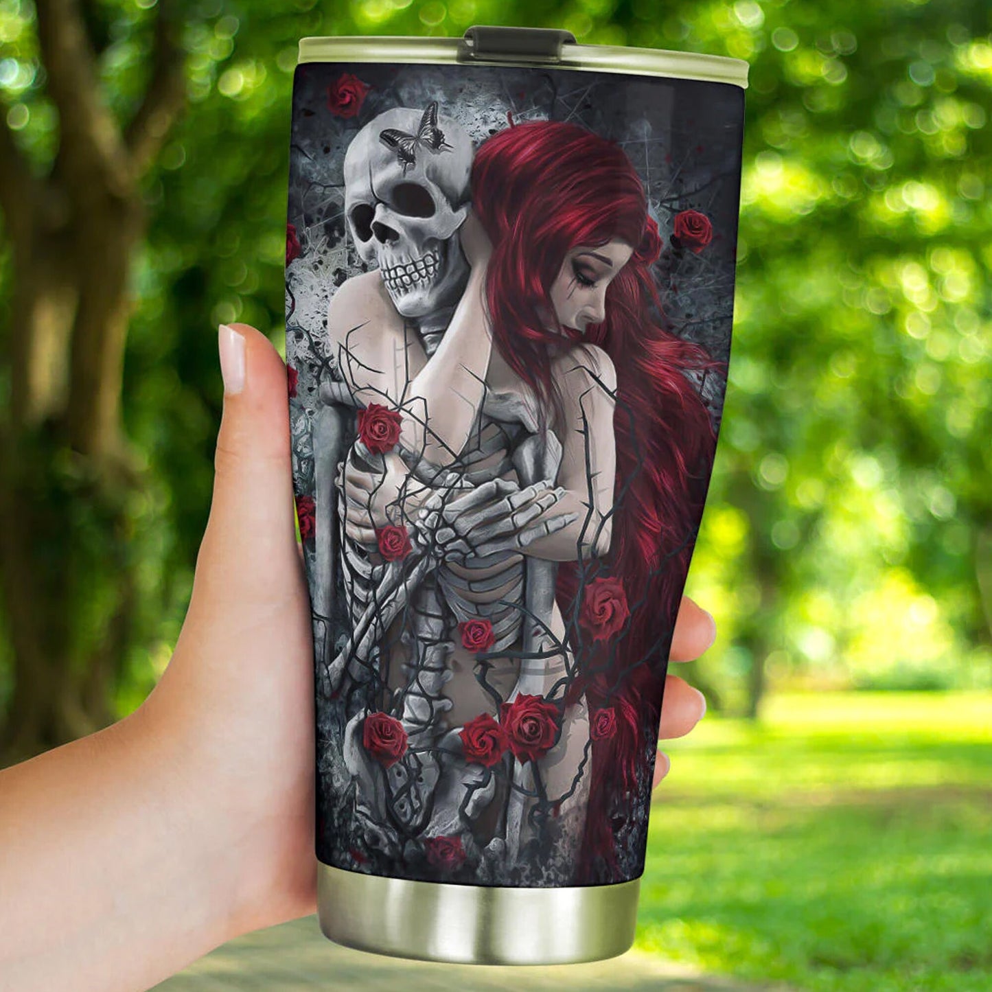 Grim reaper skull girl tumbler mug cup, skull travel tumbler Gothic skull mug tumbler Halloween skull mug tumbler grim reaper mug cup tumblr