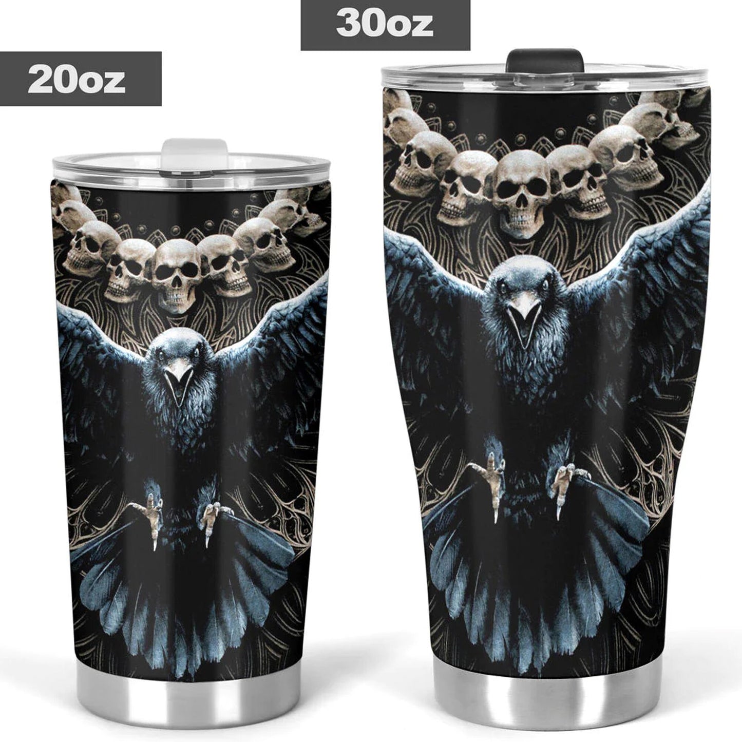 Gothic mug, motorcycle skull tumbler, skeleton tumbler, horror travel mug, skull bird tumbler cup, gothic tumbler, christmas cup, horror cup