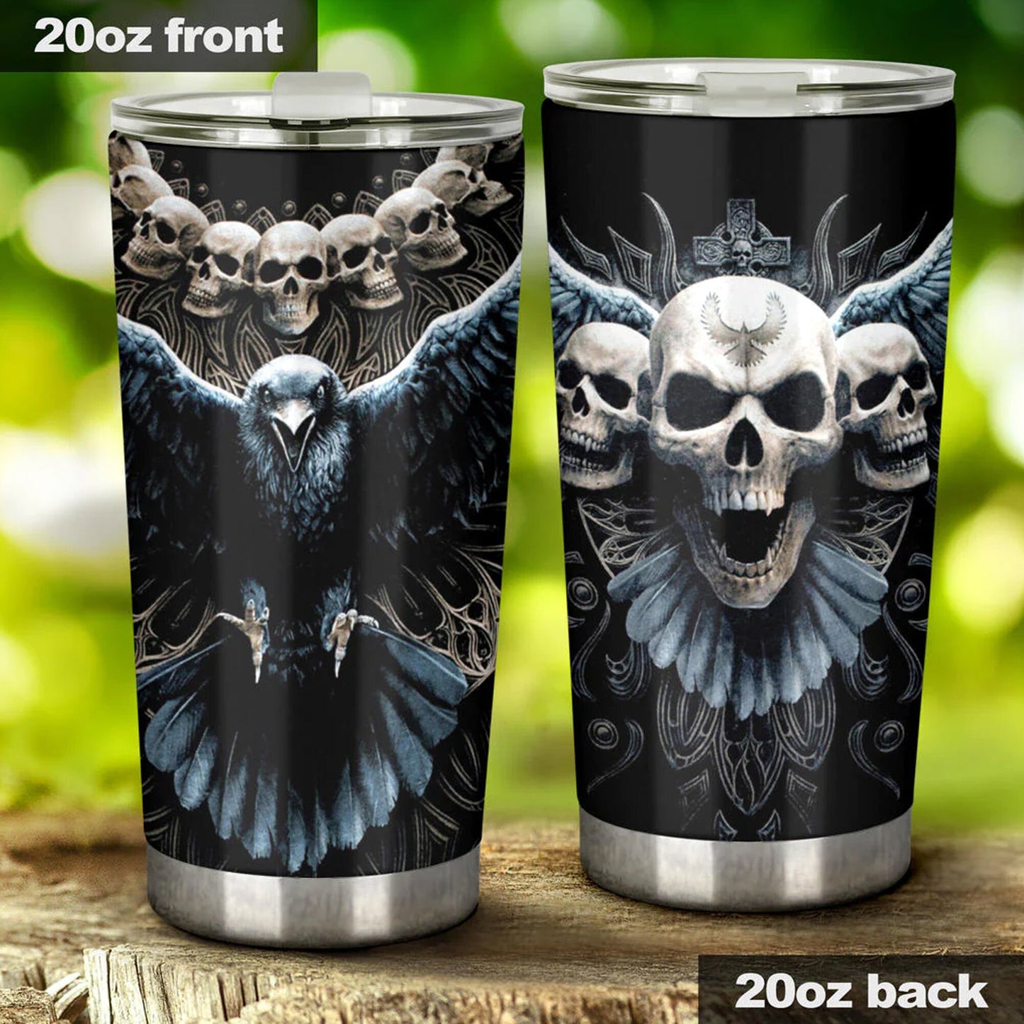 Gothic mug, motorcycle skull tumbler, skeleton tumbler, horror travel mug, skull bird tumbler cup, gothic tumbler, christmas cup, horror cup