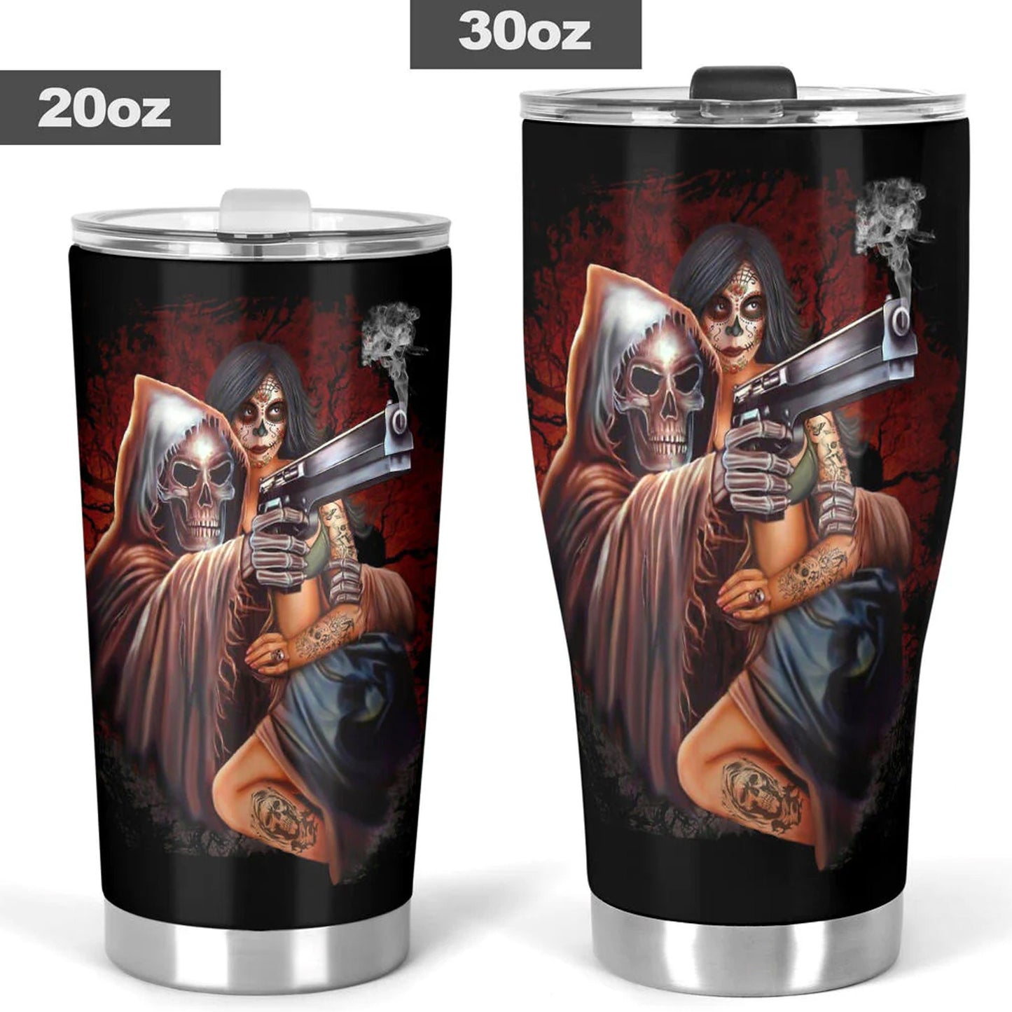 Flame skull travel mug, grim reaper mug, skeleton cup, grim reaper travel mug, flame skull tumbler, flaming skull tumbler, death travel mug