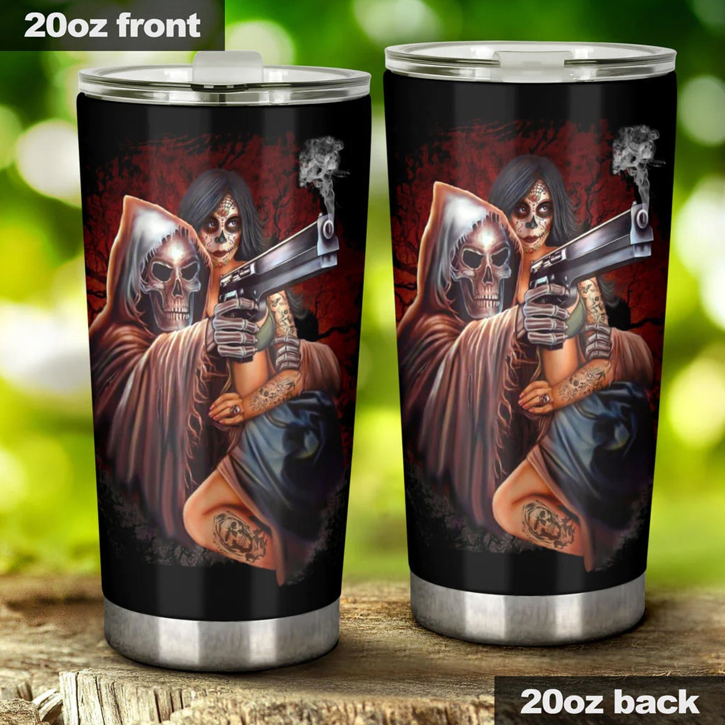 Flame skull travel mug, grim reaper mug, skeleton cup, grim reaper travel mug, flame skull tumbler, flaming skull tumbler, death travel mug