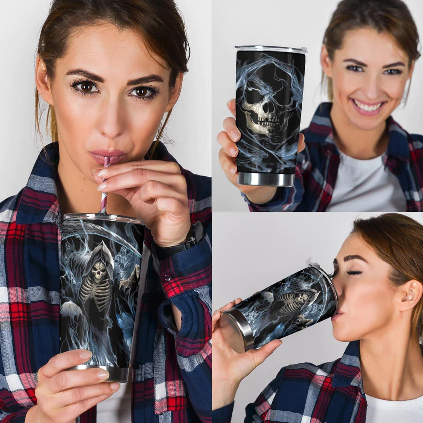 Skull gothic tumbler, flame skull travel mug, christmas cup, rose skull tumbler, skeleton cup, death tumbler skull cup rose skull travel mug