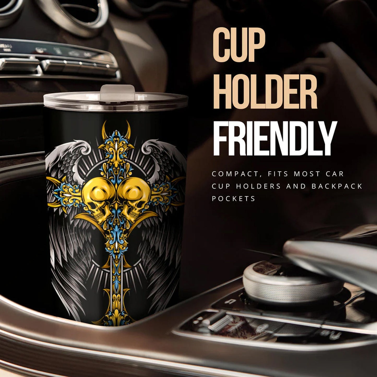 Wing sword skull tumbler, Goth skull cup mug, skull travel tumbler Gothic skull mug tumbler Halloween skull mug grim reaper gothic mug cup