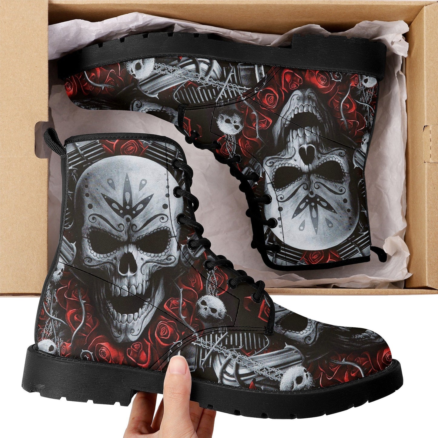 Motorcycle biker skull grim reaper boots for men women, Gothic boots for biker, skeleton boots, Horror grim reaper leather skull boots shoes