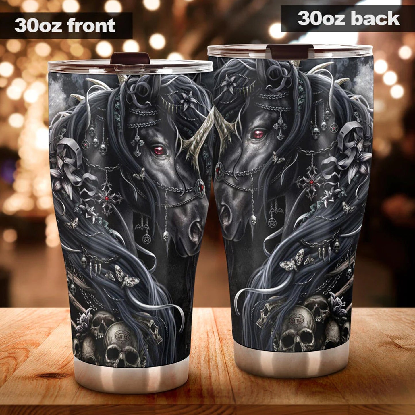 Horse skull tumbler, skull in fire cup mug tumblr skull travel tumbler Gothic skull mug tumbler Flaming skull mug grim reaper gothic mug cup
