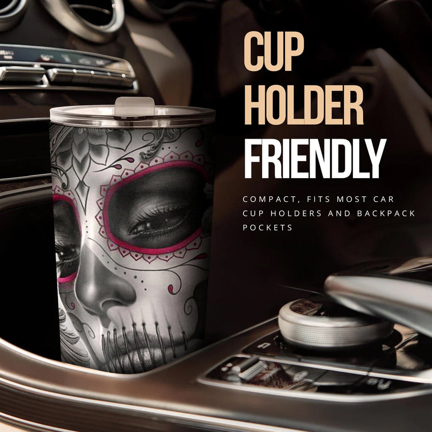 Sugar skull cat tumbler, Candy skull cat cup mug tumblr skull rose skull travel tumbler, skull mug tumbler day of the dead cat skull tumbler