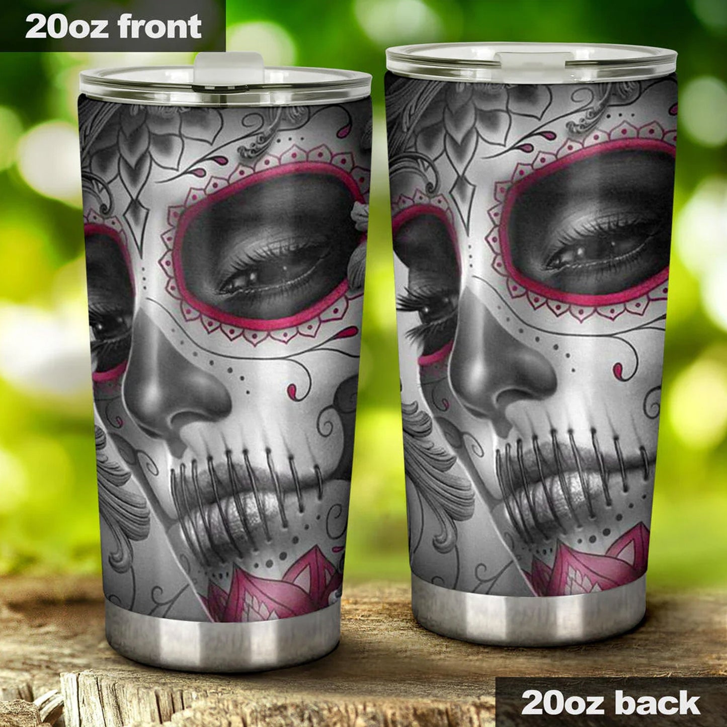 Sugar skull cat tumbler, Candy skull cat cup mug tumblr skull rose skull travel tumbler, skull mug tumbler day of the dead cat skull tumbler