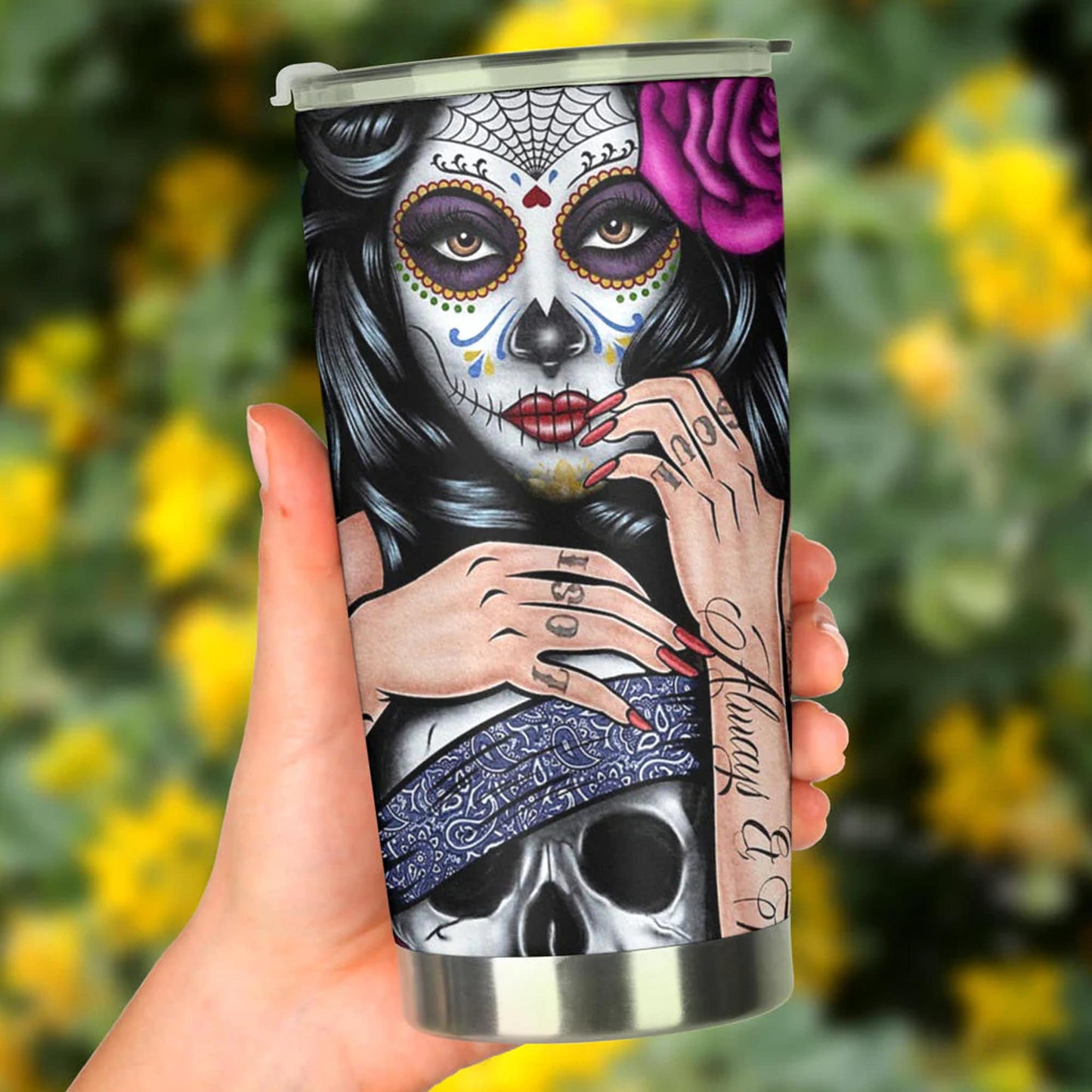 Sugar skull girl tumbler, Candy skull cat cup mug tumblr sugar skull love tumbler cup, skull mug tumbler day of the dead candy skull tumbler