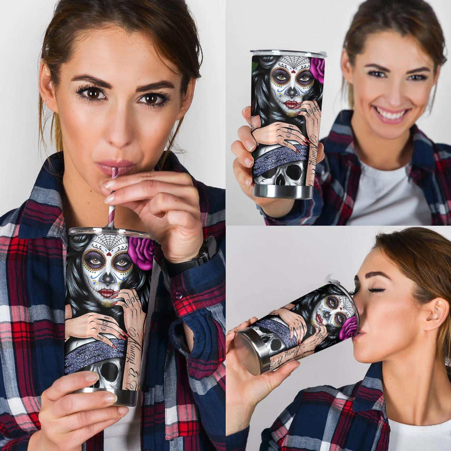 Sugar skull girl tumbler, Candy skull cat cup mug tumblr sugar skull love tumbler cup, skull mug tumbler day of the dead candy skull tumbler