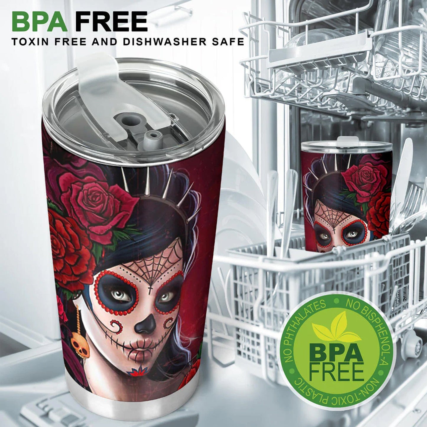 Day of the dead girl skull tumbler, Candy skull cup mug tumbler sugar skull girl tumbler cup Mexican skull day of the dead skull tumbler cup