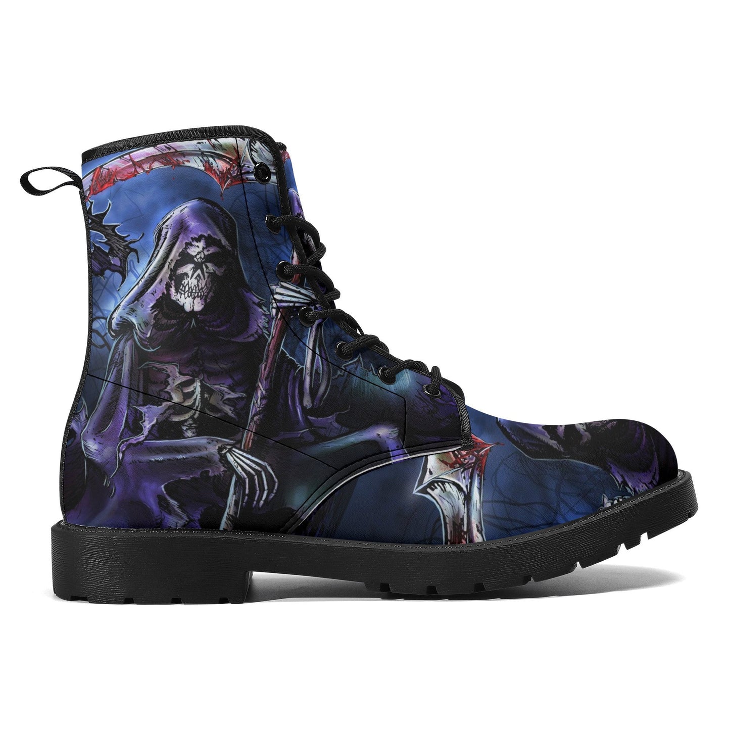 Skull reaper boots for men women, Gothic boots for biker, skeleton horror skull boots, Punisher skull grim reaper leather skull boots shoes