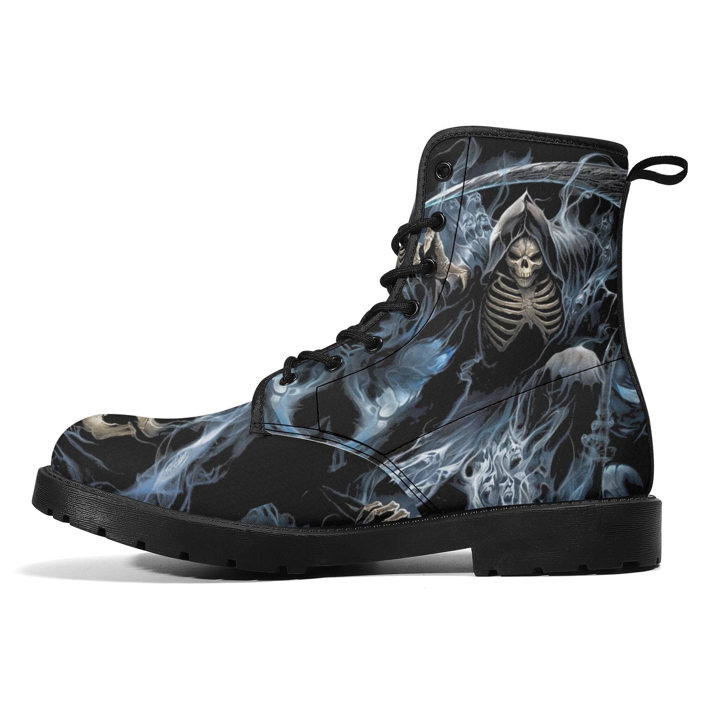 Grim reaper skull men women boots, Punisher horror gothic boots, Halloween skull boots, Skeleton skull grim reaper leather rose skull boots