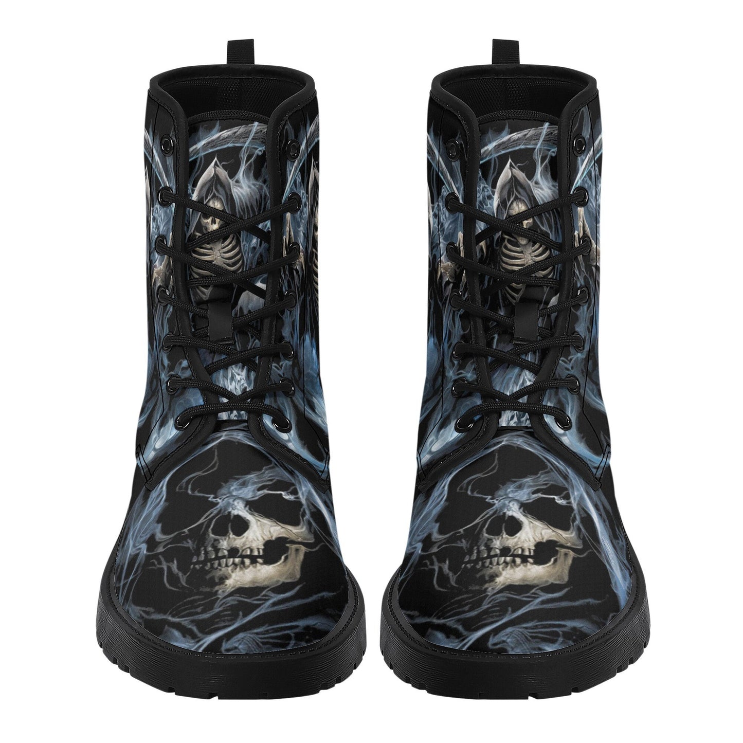Grim reaper skull men women boots, Punisher horror gothic boots, Halloween skull boots, Skeleton skull grim reaper leather rose skull boots