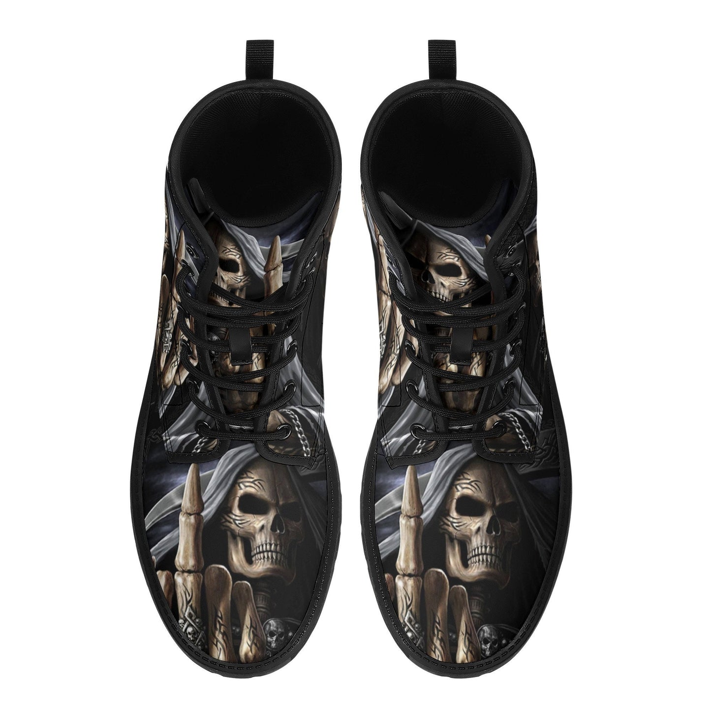 Grim reaper men women boots, Punisher horror gothic skull boots, Halloween skull boots, Skeleton skull grim reaper leather rose skull boots