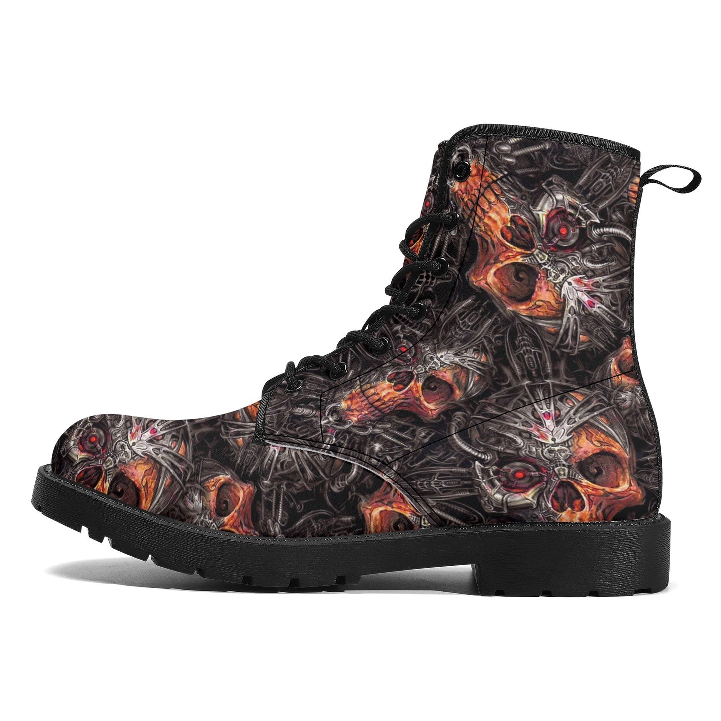 Gothic grim reaper leather boots, Halloween Skeleton skull boots, Gothic pattern boots, Horror skull punisher leather skull in fire boots