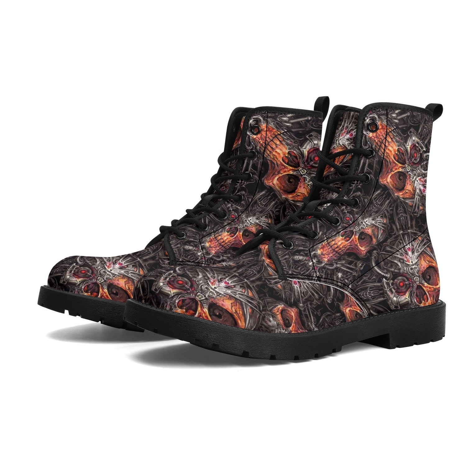 Gothic grim reaper leather boots, Halloween Skeleton skull boots, Gothic pattern boots, Horror skull punisher leather skull in fire boots