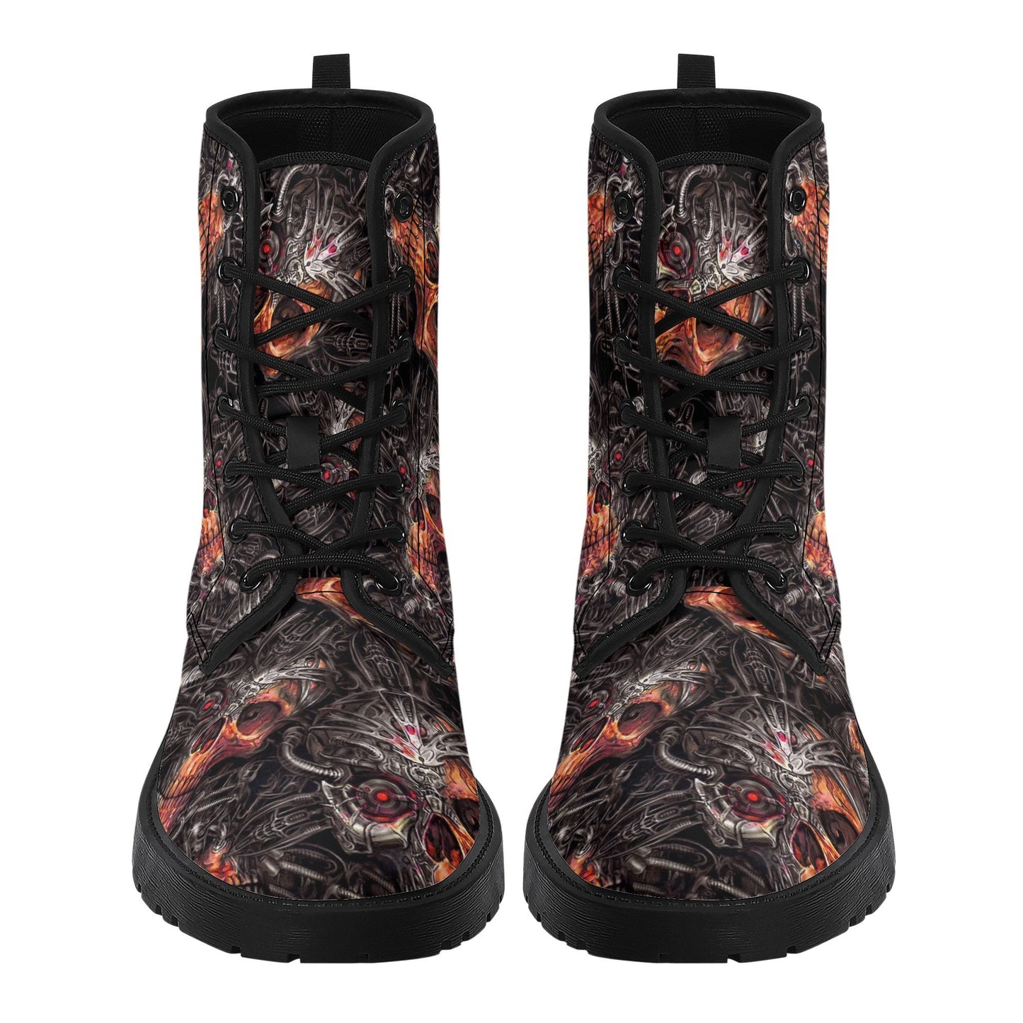 Gothic grim reaper leather boots, Halloween Skeleton skull boots, Gothic pattern boots, Horror skull punisher leather skull in fire boots