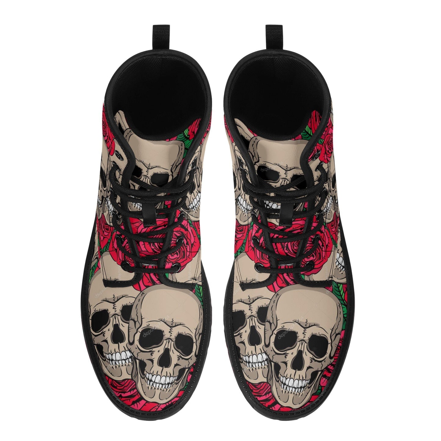 Floral skull leather boots men women, Halloween Skeleton skull boots Gothic pattern boots Floral skull punisher leather boots shoes sneakers