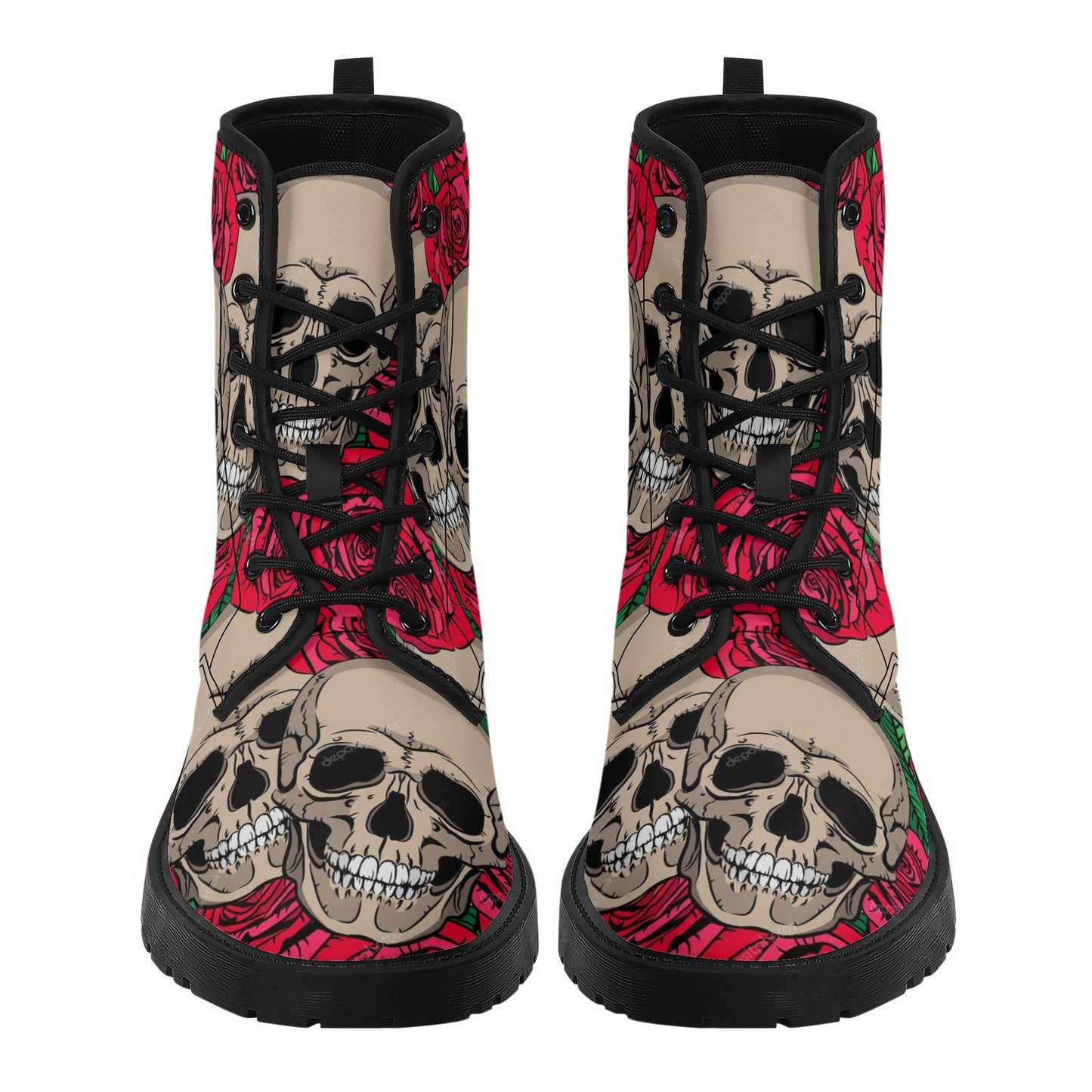 Floral skull leather boots men women, Halloween Skeleton skull boots Gothic pattern boots Floral skull punisher leather boots shoes sneakers