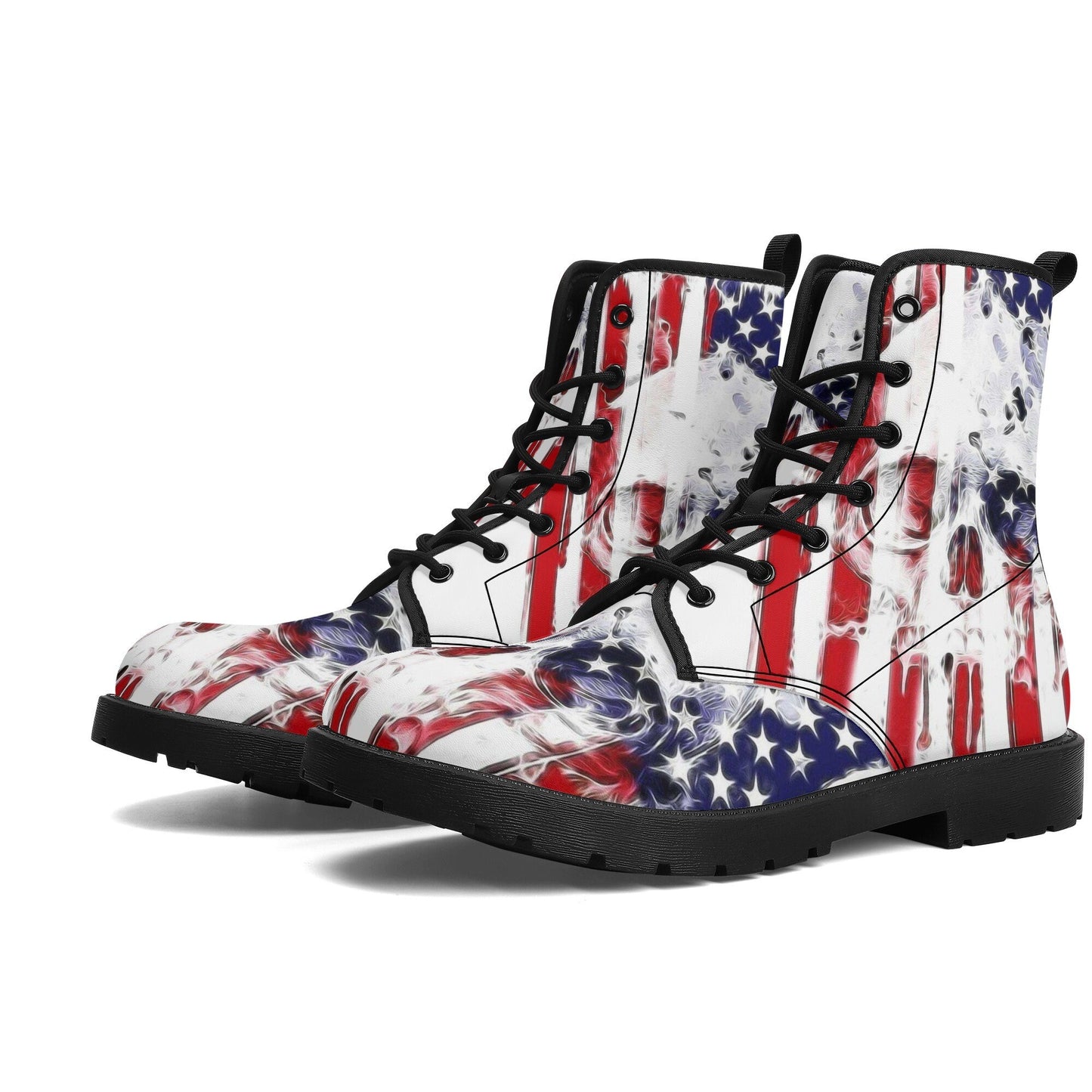 American flag skull leather boots men women, Halloween Skeleton skull boots Gothic boots Floral skull punisher leather boots shoes sneakers