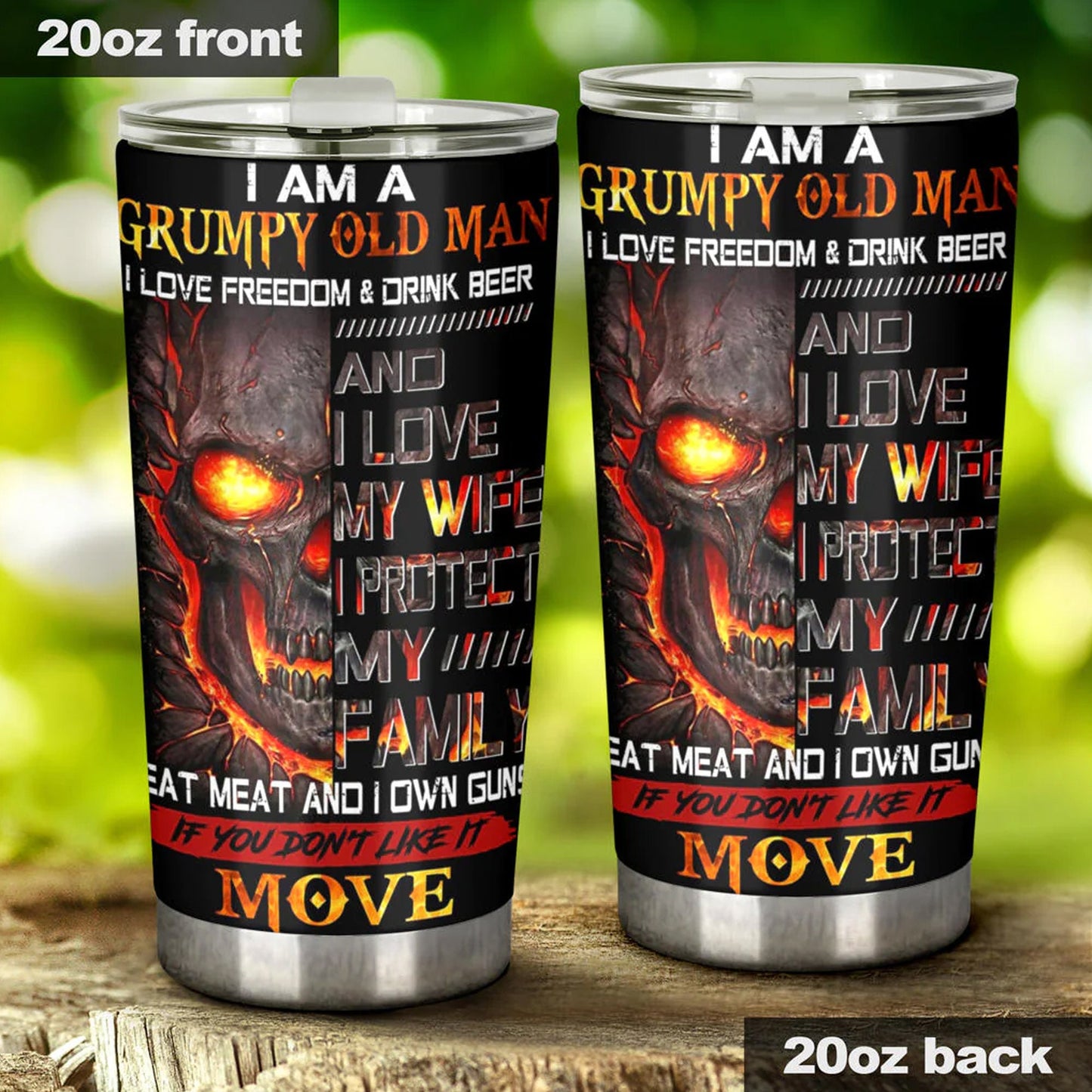 I am a grumpy old man skull tumbler cup, gothic flaming skull tumbler mug Halloween mug grim reaper horror skeleton punisher tumbler cup mug