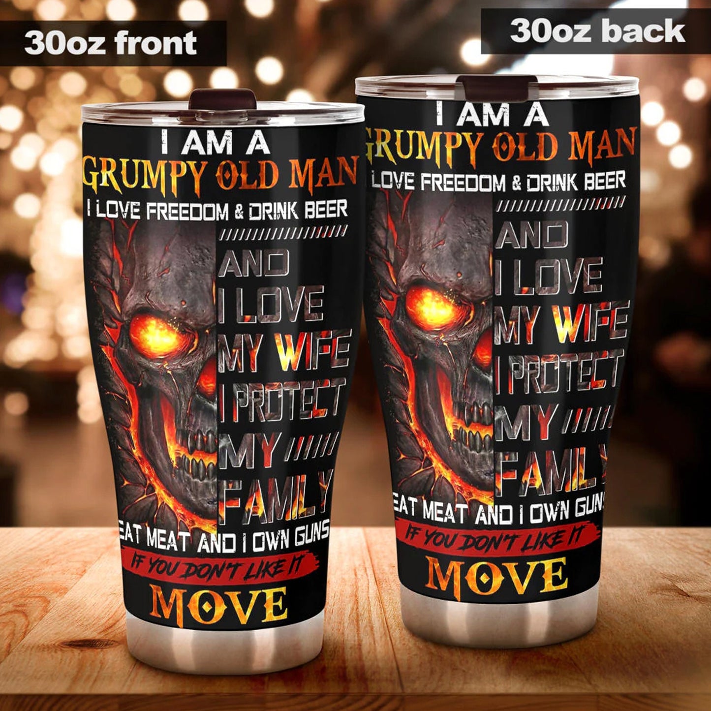 I am a grumpy old man skull tumbler cup, gothic flaming skull tumbler mug Halloween mug grim reaper horror skeleton punisher tumbler cup mug