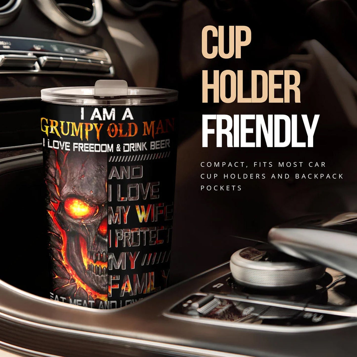 I am a grumpy old man skull tumbler cup, gothic flaming skull tumbler mug Halloween mug grim reaper horror skeleton punisher tumbler cup mug