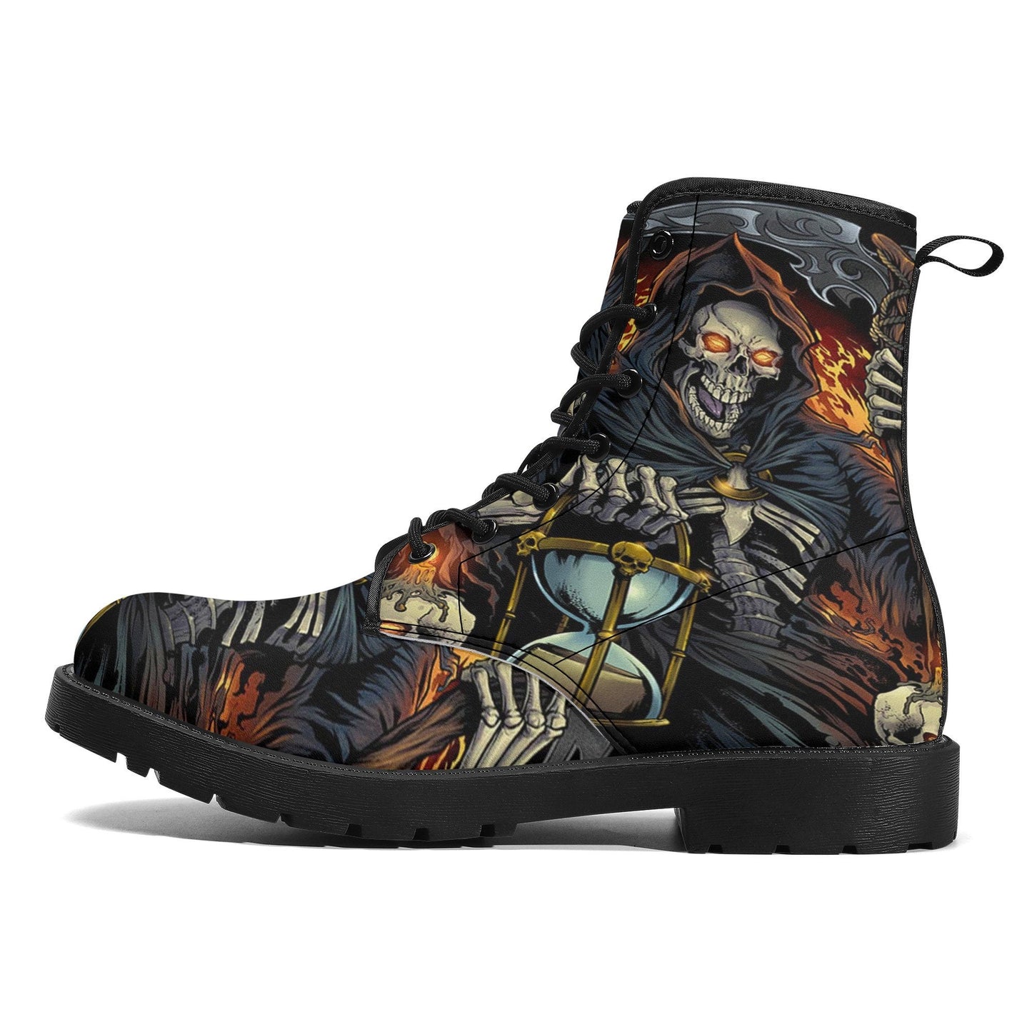 Gothic grim reaper leather boots, Halloween Goth skull boots, Christmas skull boots, Horror skull punisher leather skull evil boots shoes