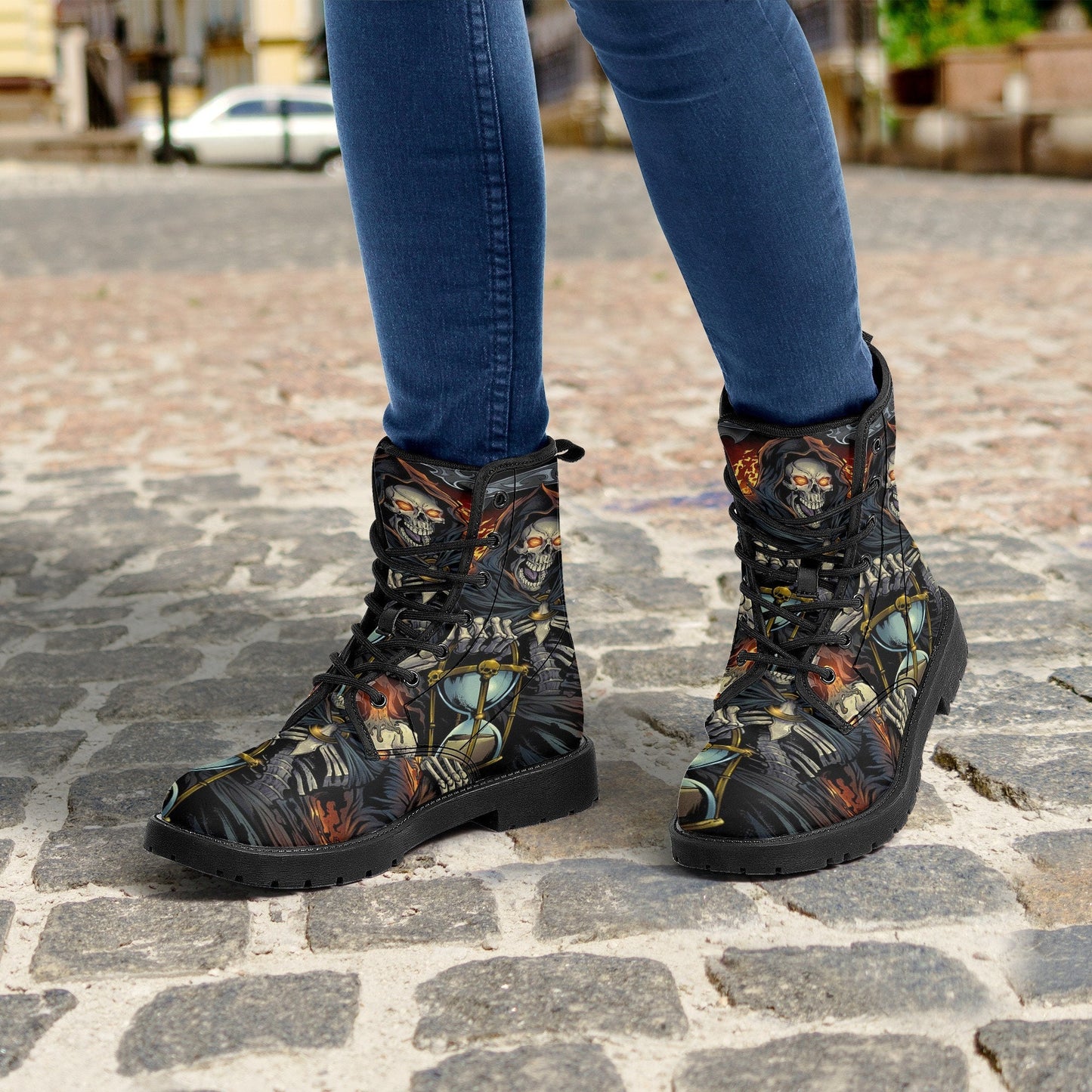 Gothic grim reaper leather boots, Halloween Goth skull boots, Christmas skull boots, Horror skull punisher leather skull evil boots shoes