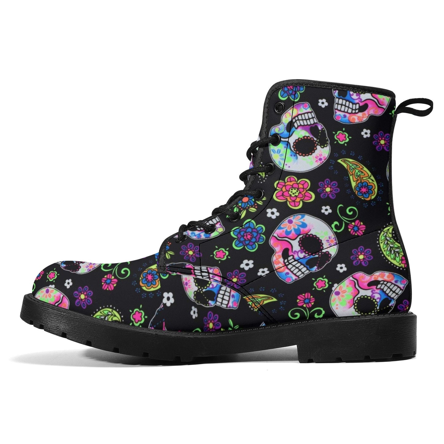 Dia de los muertos skull boots shoes, Mexican skull day of the dead leather boots Sugar Calaveras skull boots men women, Candy skull boots