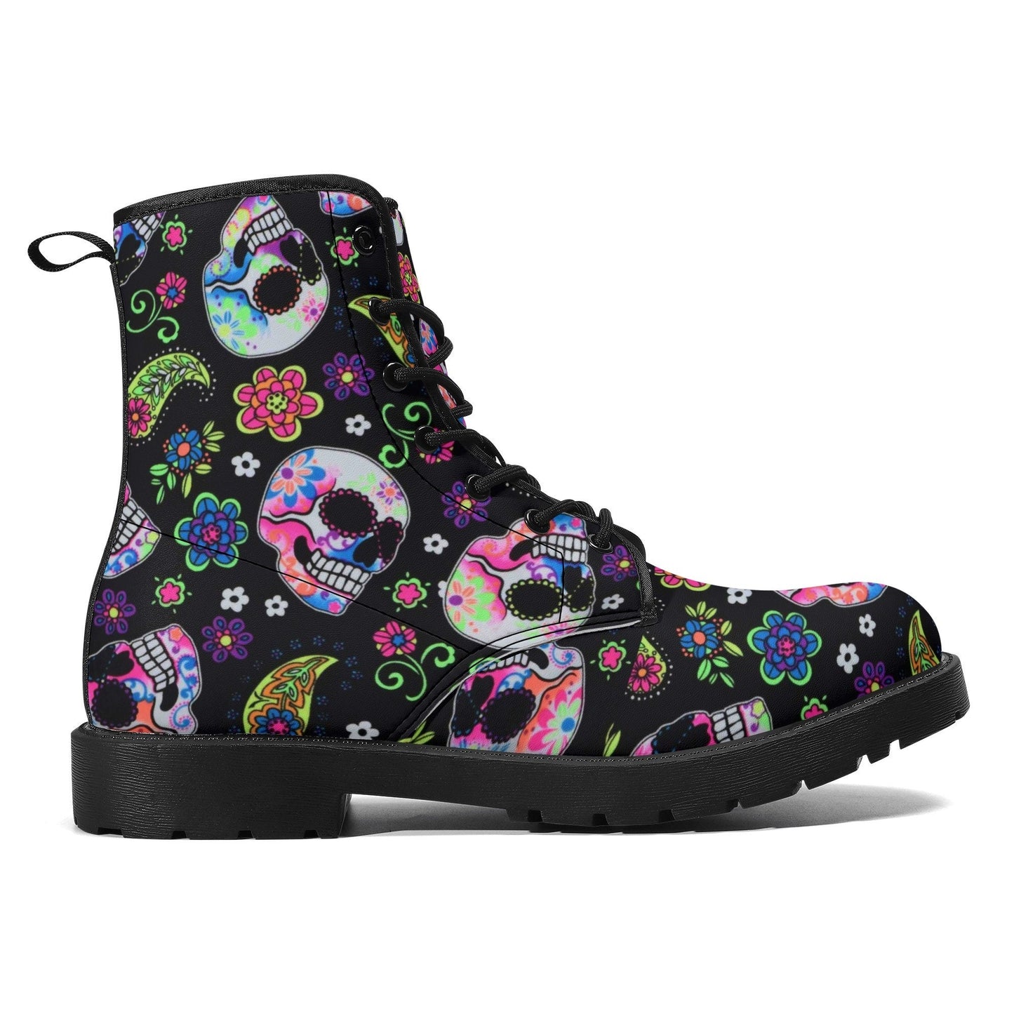 Dia de los muertos skull boots shoes, Mexican skull day of the dead leather boots Sugar Calaveras skull boots men women, Candy skull boots