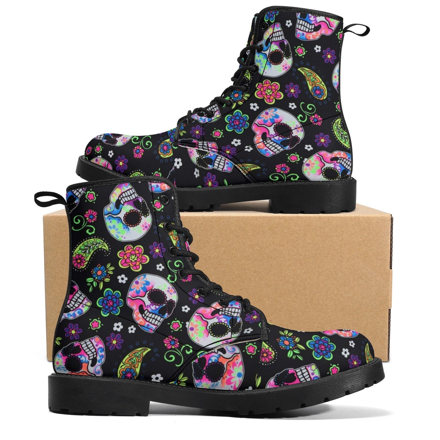 Dia de los muertos skull boots shoes, Mexican skull day of the dead leather boots Sugar Calaveras skull boots men women, Candy skull boots