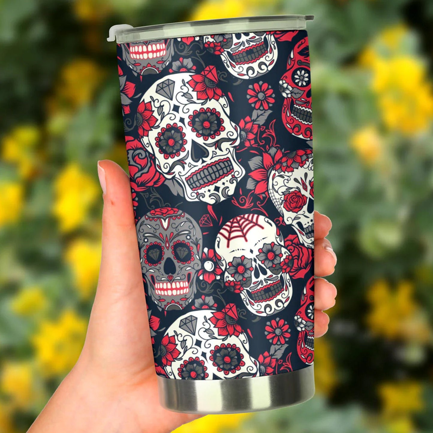 Day of the dead tumbler, sugar skull cup mug tumbler, Dia de los muertos skull tumbler mug cup candy skull calaveras gothic mug cup tumbler