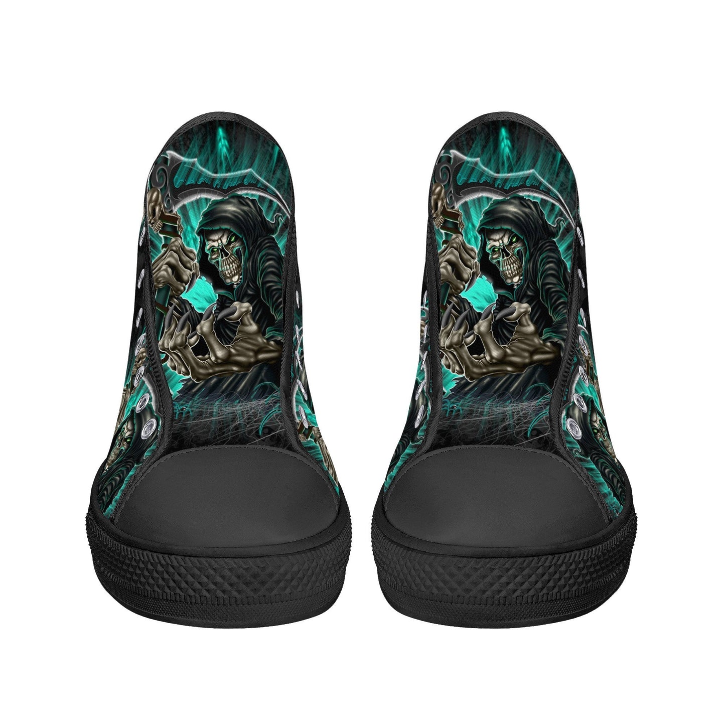 Grim reaper Goth men sneakers, punisher skull high-top shoes, skull in fire shoes, floral skull sneakers, grim reaper men shoes men shoes