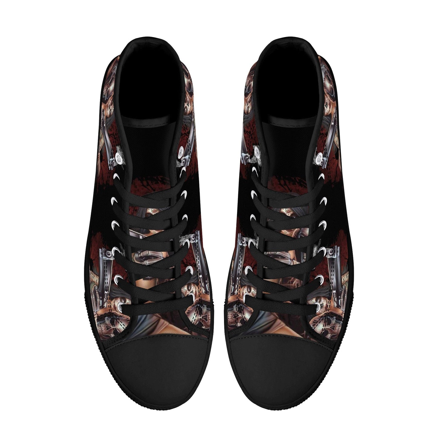 Grim reaper shoes for her, flame skull shoes gift, flower skull causual sneakers, horror shoes for her, biker skull hight top sneakers