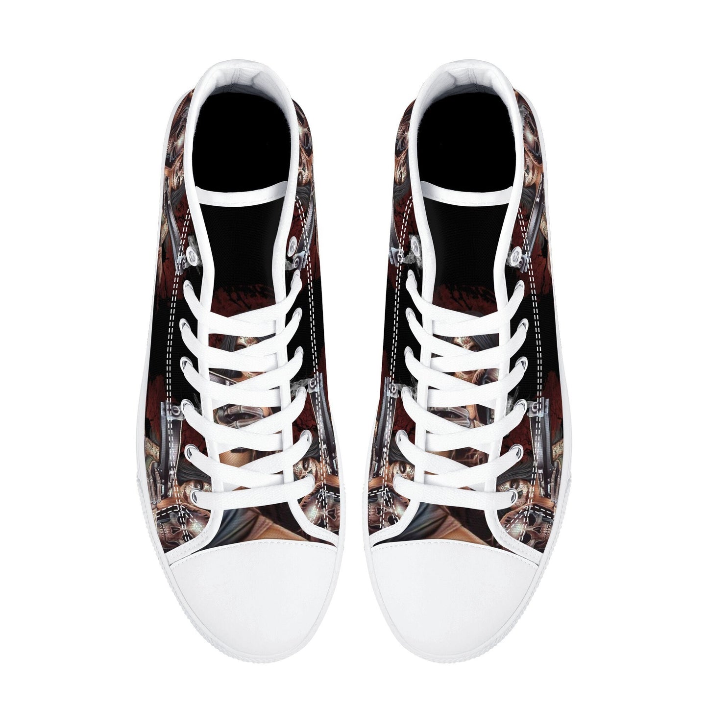 Grim reaper shoes for her, flame skull shoes gift, flower skull causual sneakers, horror shoes for her, biker skull hight top sneakers