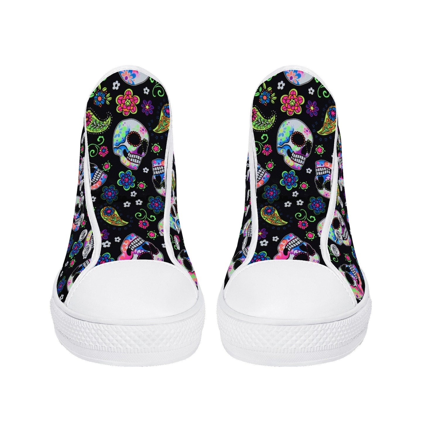 Floral skull shoes gift, floral skull high-top shoes, candy skull shoes for her, mexican skull men shoes mexican skull canvas shoes sneakers