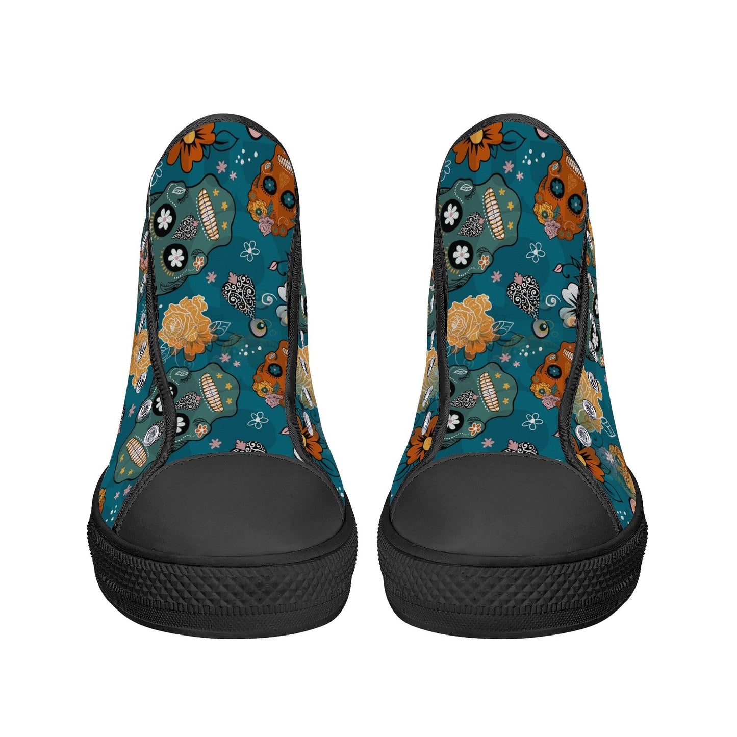 Floral skull hight top sneakers, candy skull shoes, calaveras skull canvas shoes, sugar skull shoes gift, cinco de mayo skull canvas shoes