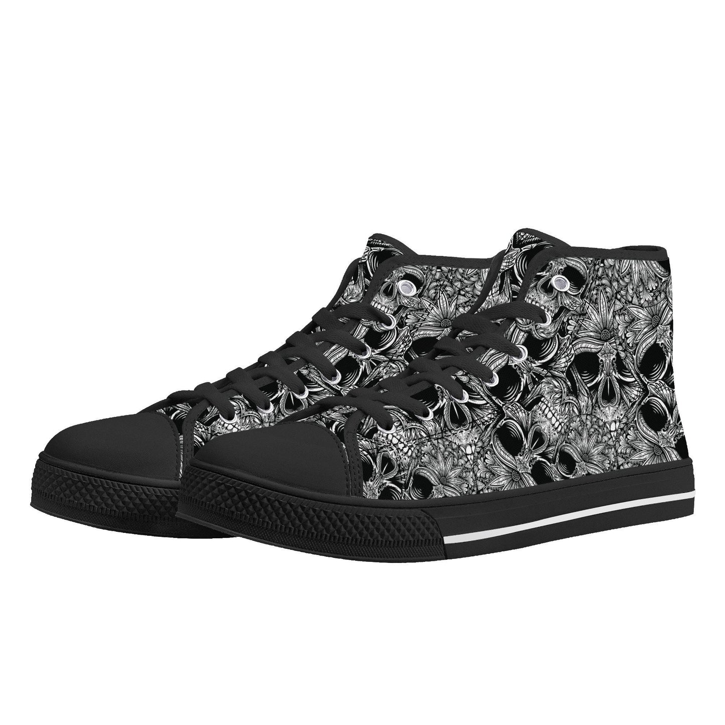Rose skull hight top sneakers, christmas skull causual shoes gothic skull shoes for him punisher skull men sneakers halloween high top shoes
