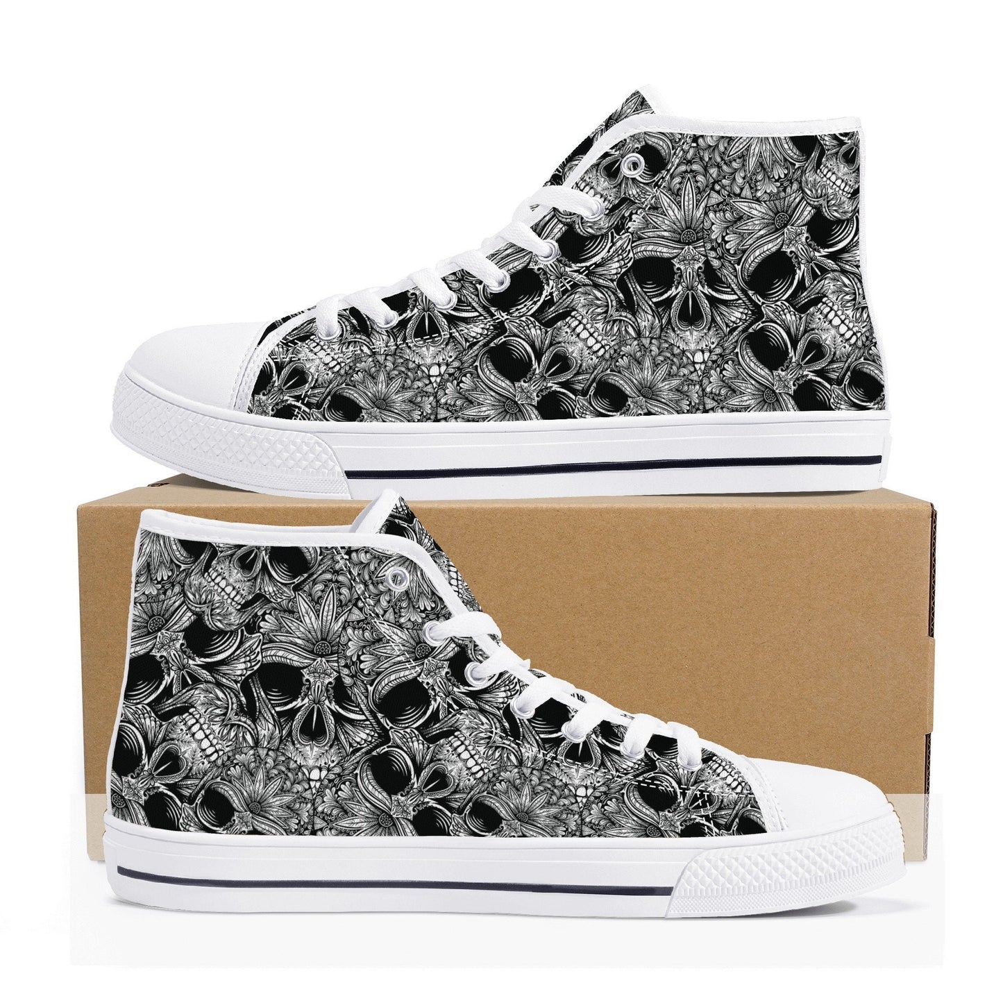 Rose skull hight top sneakers, christmas skull causual shoes gothic skull shoes for him punisher skull men sneakers halloween high top shoes