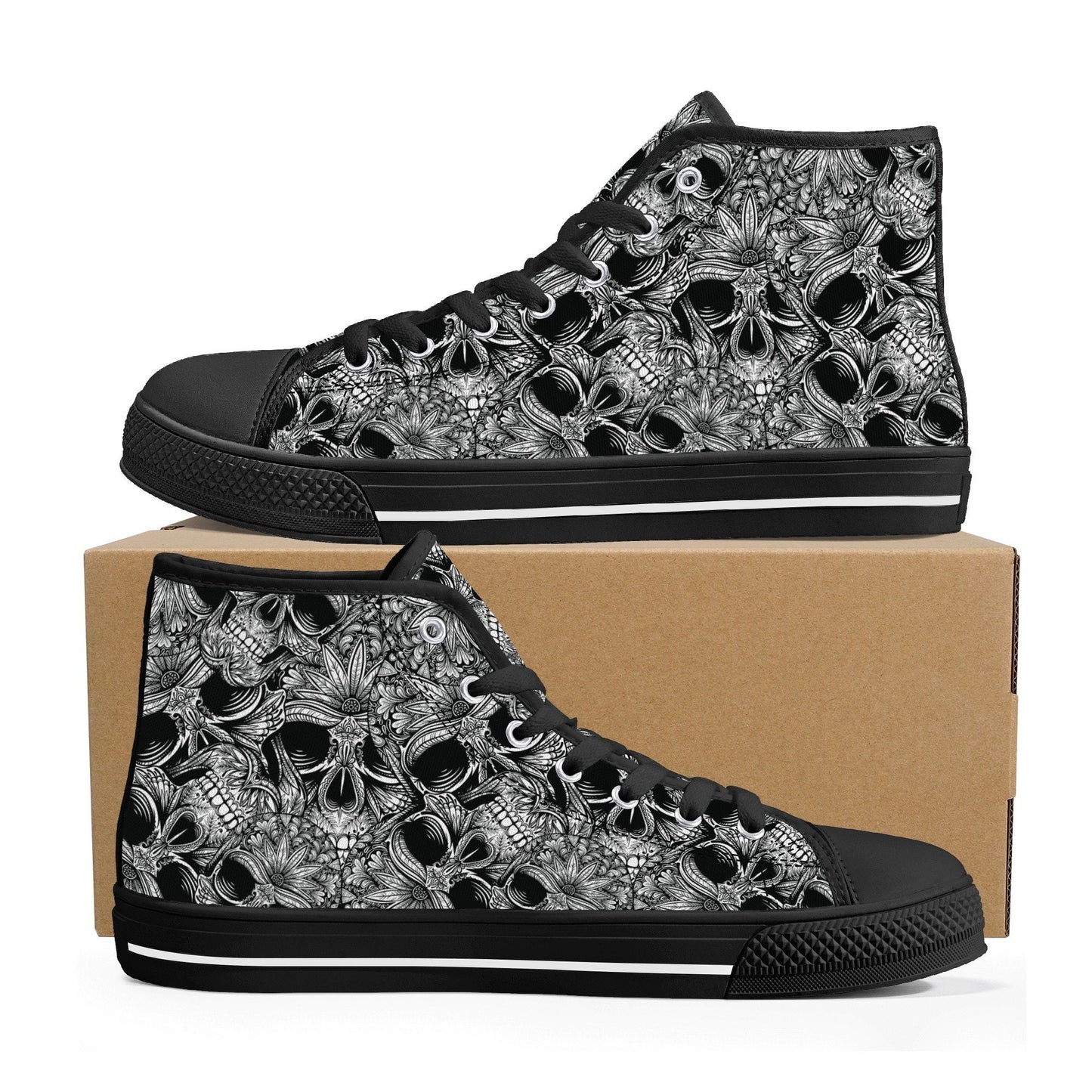 Rose skull hight top sneakers, christmas skull causual shoes gothic skull shoes for him punisher skull men sneakers halloween high top shoes