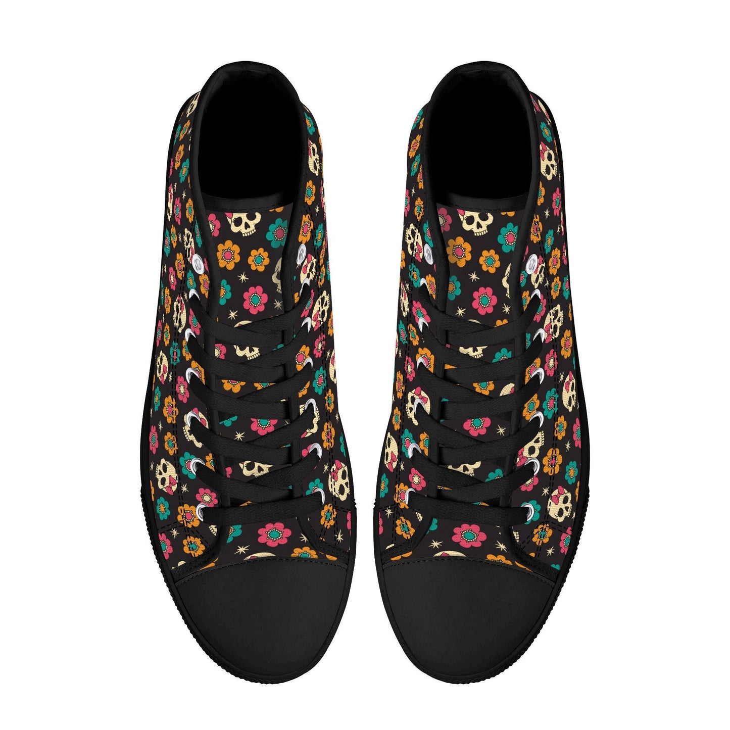 Flower skull shoes, halloween hight top sneakers, punisher skull women sneakers, motorcycle skull high-top shoes, halloween causual shoes