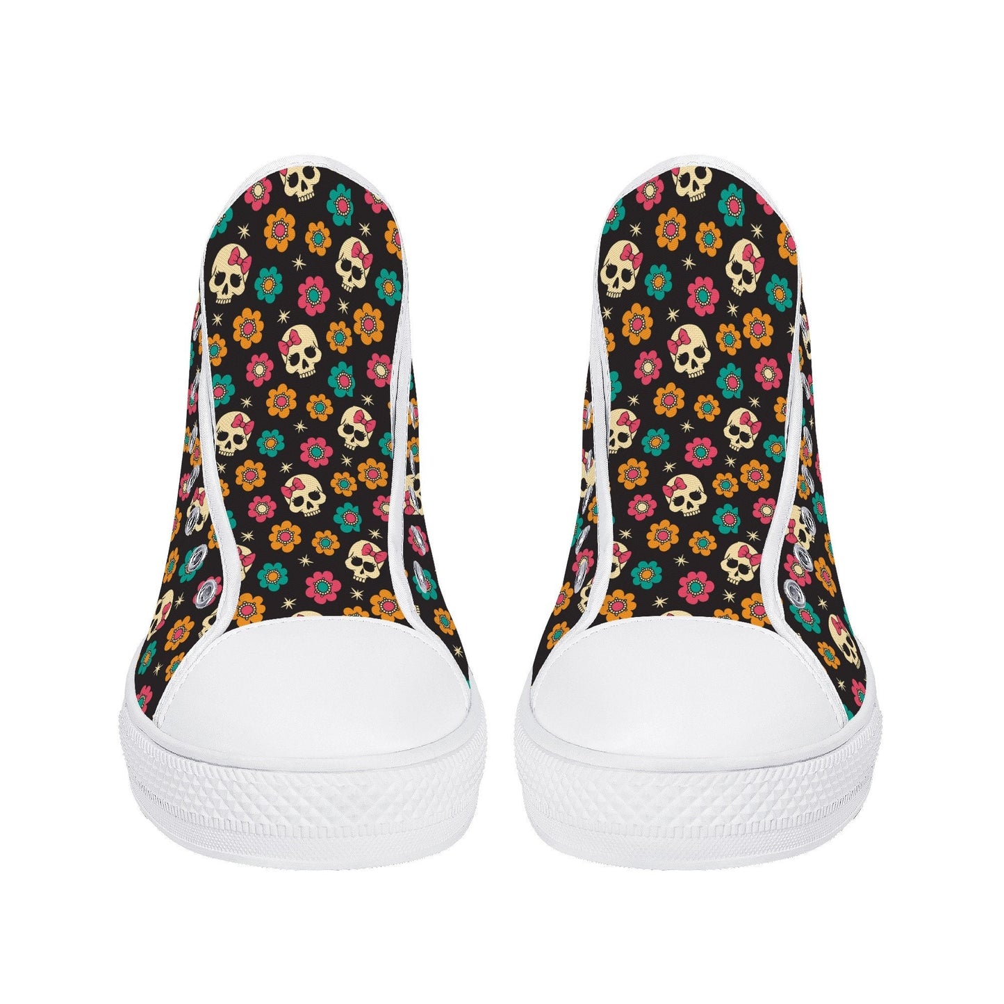 Flower skull shoes, halloween hight top sneakers, punisher skull women sneakers, motorcycle skull high-top shoes, halloween causual shoes