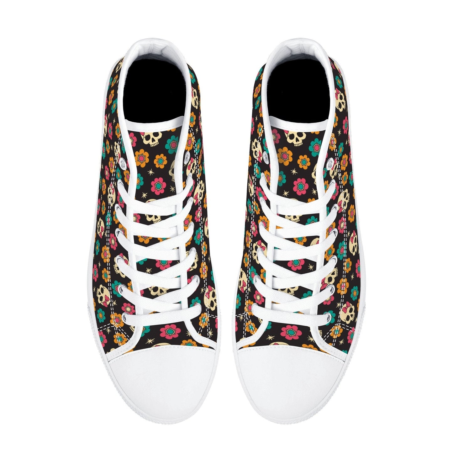 Flower skull shoes, halloween hight top sneakers, punisher skull women sneakers, motorcycle skull high-top shoes, halloween causual shoes