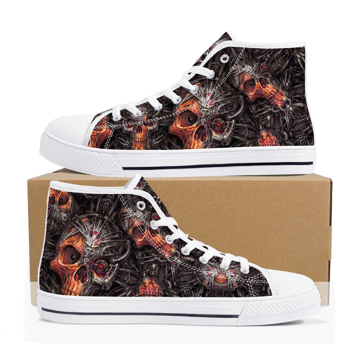 Biker skull shoes for her, flaming skull canvas shoes, flaming skull men sneakers, skull men shoes, flame skull gothic canvas shoes sneakers