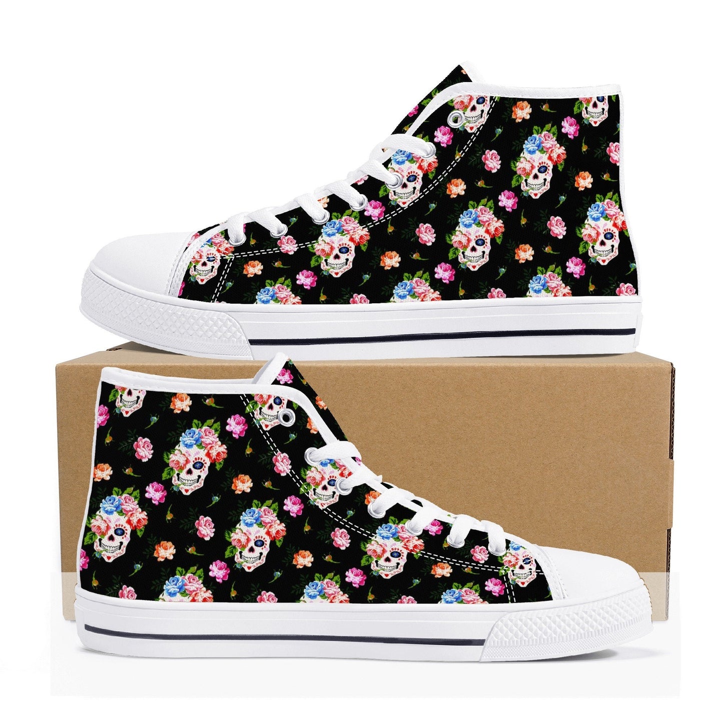 Skeleton shoes, rose skull canvas sneakers, evil shoes for him, biker skull shoes gift, motorcycle skull causual shoes, punisher skull shoes