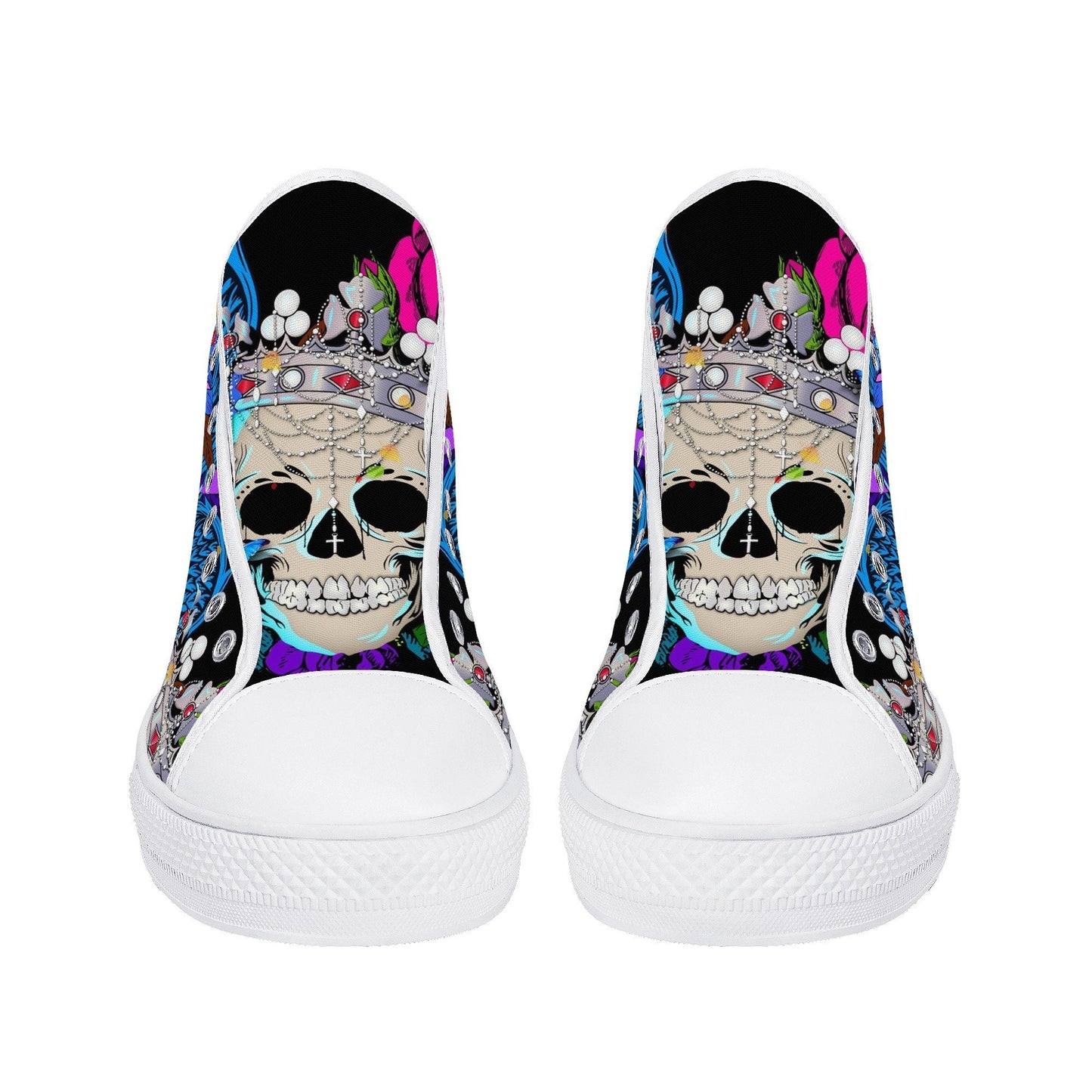 Flower skull high top shoes, flower skull shoes, floral skull women shoes biker skull women shoes motorcycle skull shoes for him, goth shoes